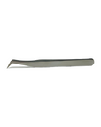A sleek shiny silver tweezer with a curved tip, designed for picking up eyelash extensions.