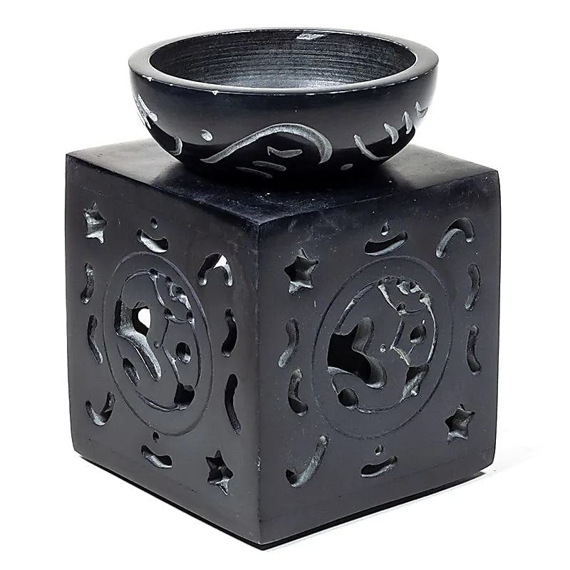 Black Soapstone Oil Burner with OHM carving