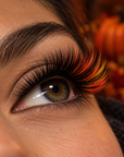 Pumpkin Halloween lash look with coral and yellow colour lashes