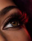 Vampire Halloween lash look: black volume lashes with red colour lashes in the outer corner