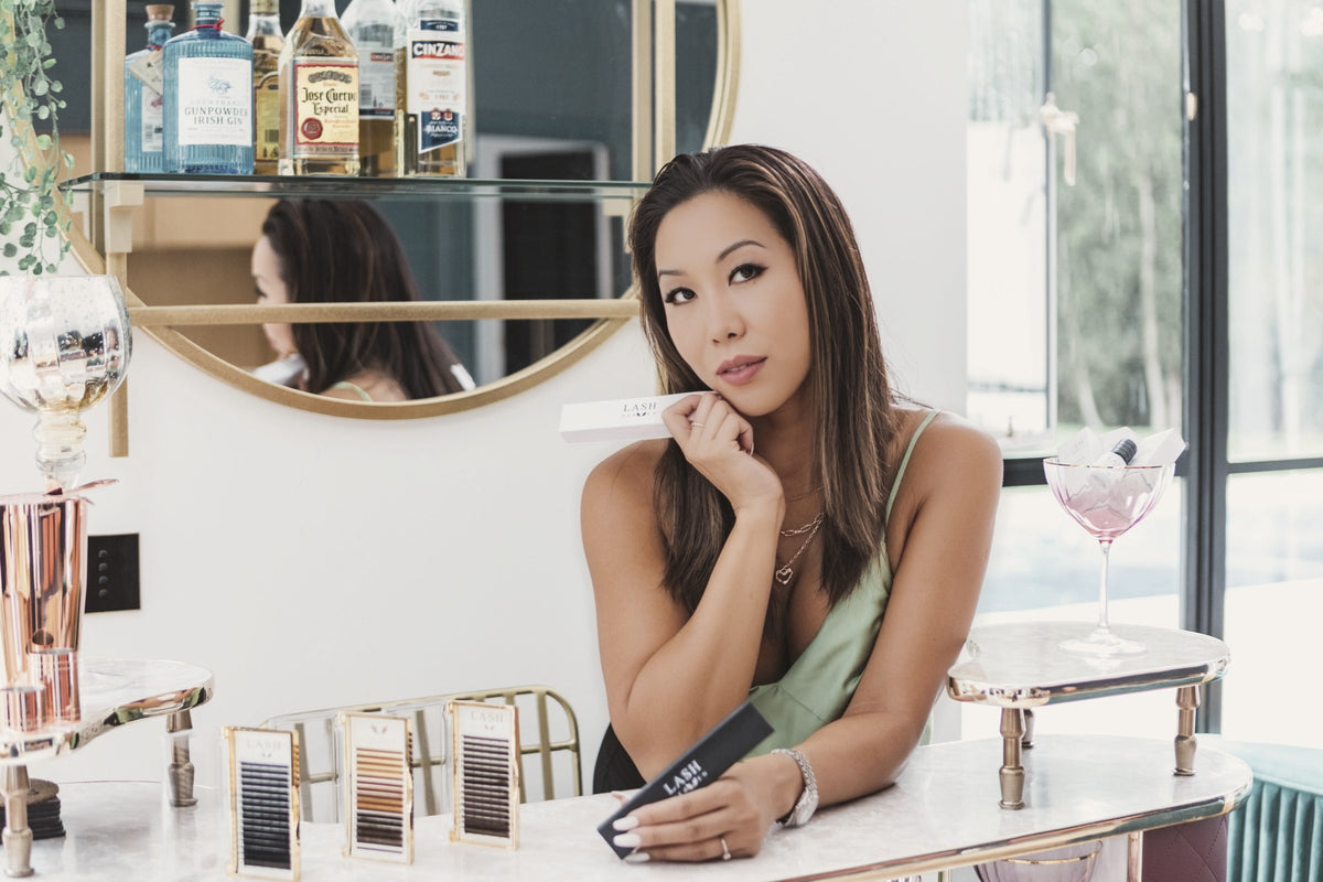 Sylvia Liu at her lash bar with Lash Heaven lash trays